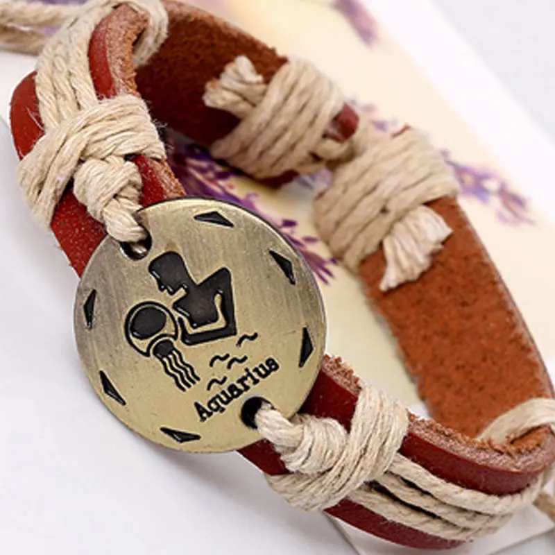2016 Рождественский подарок Новый 12 Созвездий Браслеты Ювелирные Изделия Кожаные