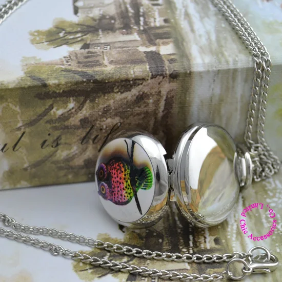 

wholesale buyer pocket watch necklace good quality silver fob watches mirror sketch drawing cute colorful owl hour antibrittle