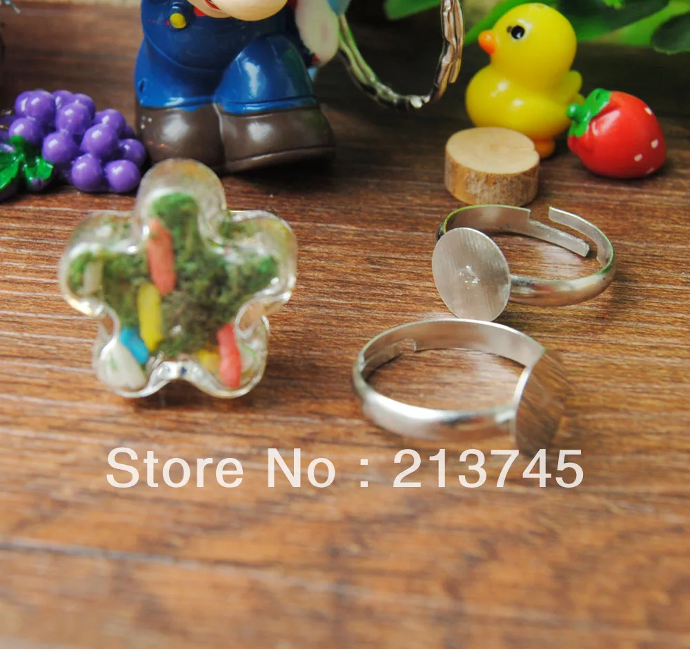 

Free ship! 20sets/lot 20*20mm flower Glass Bubble & Ring set DIY glass vial pendant jewelry findings