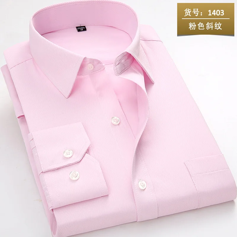 403 twill pink Shirt Новое поступление, мужская рубашка с длинным рукавом, повседневная однотонная/саржевая Рабочая Рубашка, деловые официальные рубашки, мужская рубашка, большие размеры - Цвет: 403 twill pink Shirt