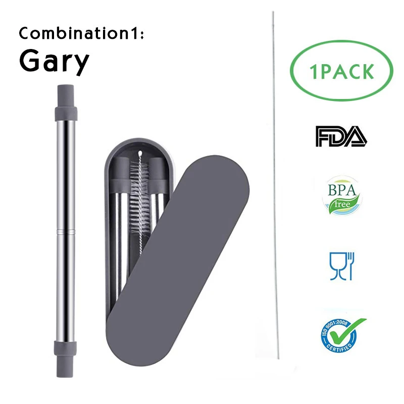 Gray Телескопическая соломинка для питья Складная соломинка многоразовая металлическая соломинка с отверстием для ключей для путешествий аксессуары для бара - Цвет: Gray