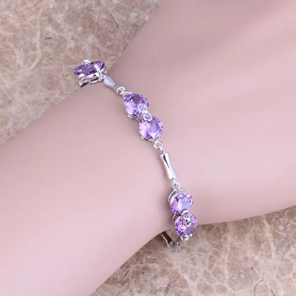 Заманчивый фиолетовый кубический цирконий посеребренный браслет-цепочка 7 - 8
