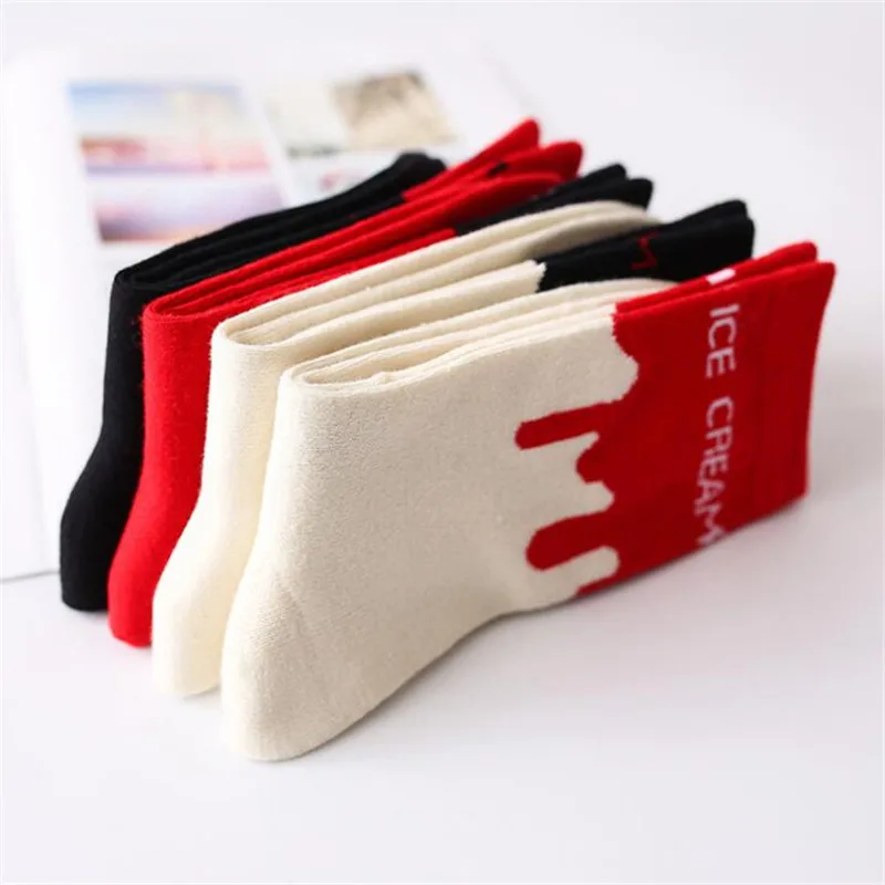 Japanese Kawaii Ice Cream Patterned Women Socks Cotton Novelty Funny Cute Art Crew For Female Student Sox Calcetines | Женская одежда
