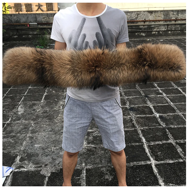 100% воротник из меха енота зимний женский натурального шапка с воротником 60/70/80 см