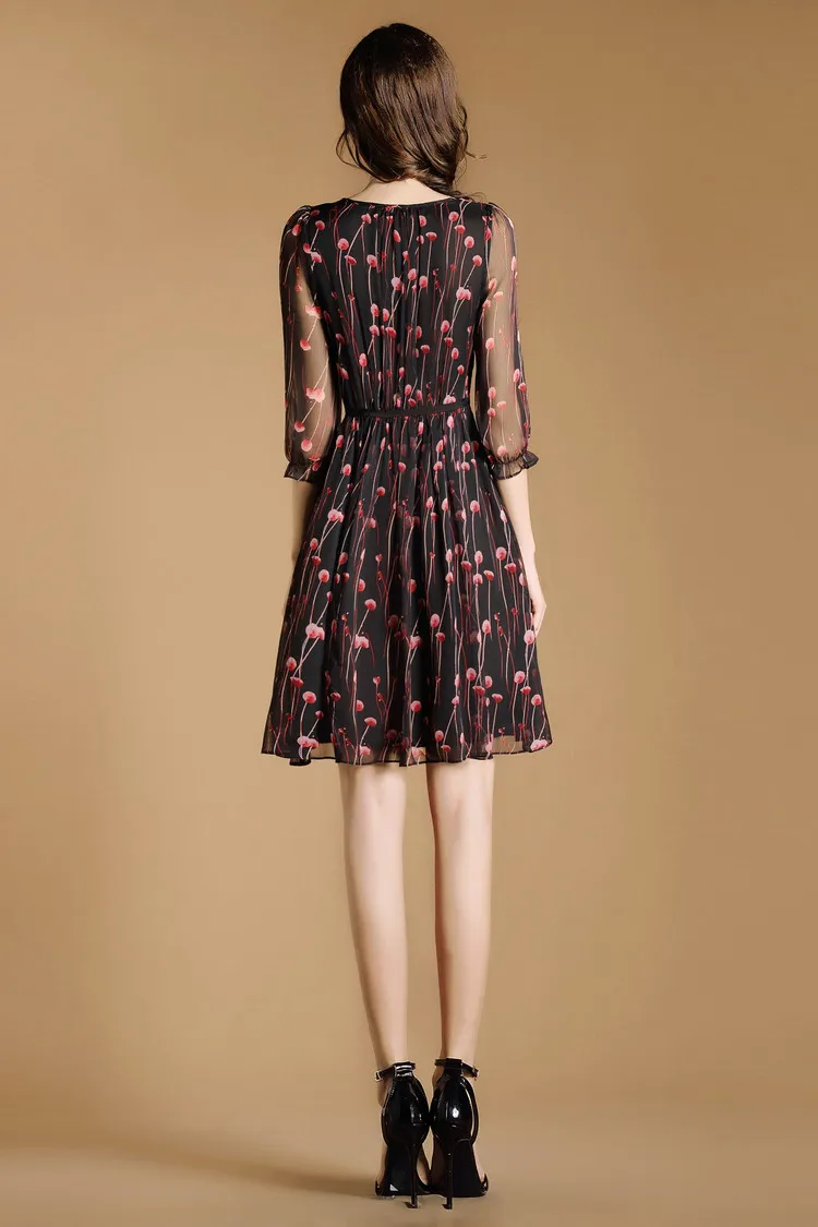 Fashion women dress ladies цветочные шифон vestidos симпатичные вишневый отпечатано v образным