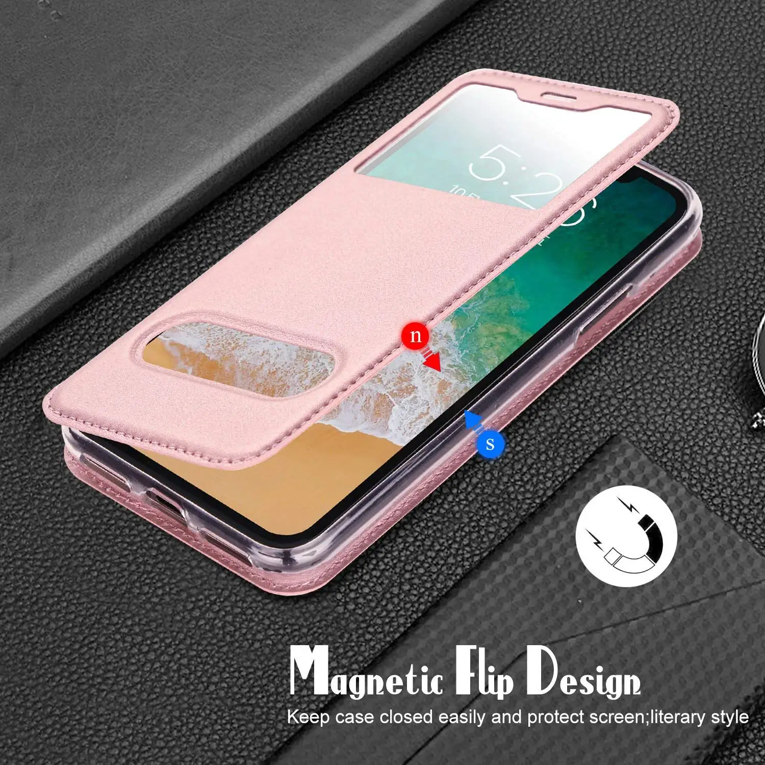 Чехол для iPhone X s (5 8 &quot) XS Max PU кожаный флип Роскошный Открытый вид окна магнитный