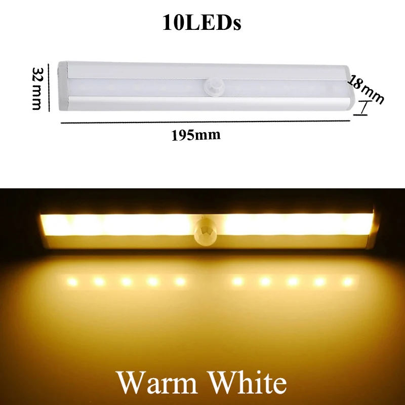10LED Warm White Светодиодный ночной Светильник s USB Перезаряжаемые датчик движения Шкаф Кабинет светильник Беспроводной ИК Инфракрасная индукция Кухня Лестницы ночные лампы - Испускаемый цвет: 10LED Warm White