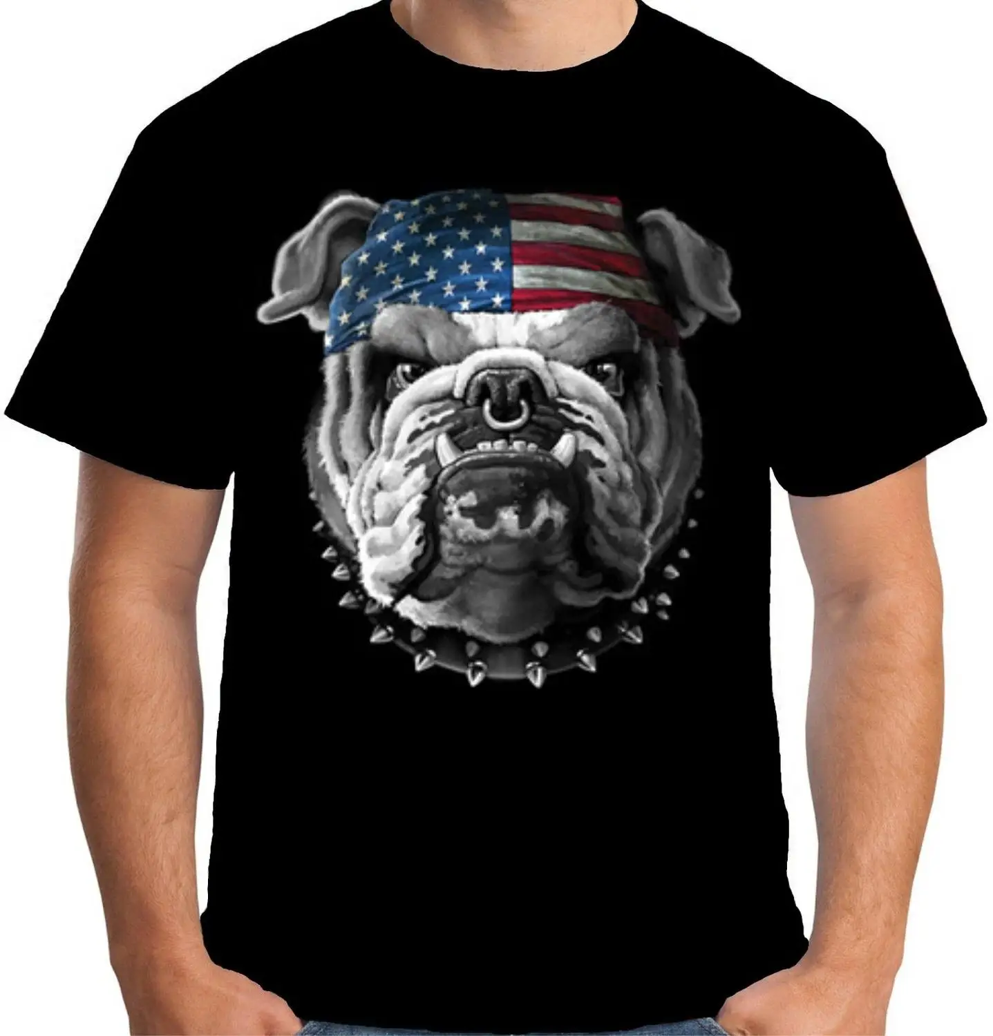 2017 Мода Новые Мужская Жесткая Американский Бульдог Футболка США Мотоцикл Байкер