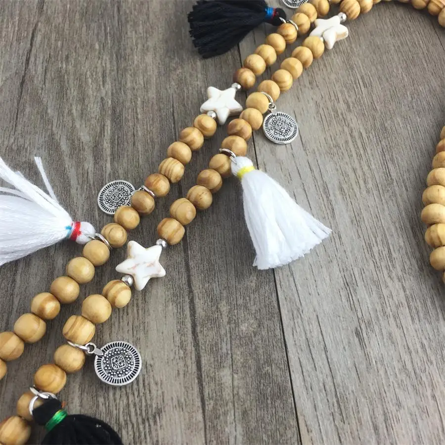 Подвески с подвеской пять звезд длинное ожерелье деревянной цепочкой из бисера и