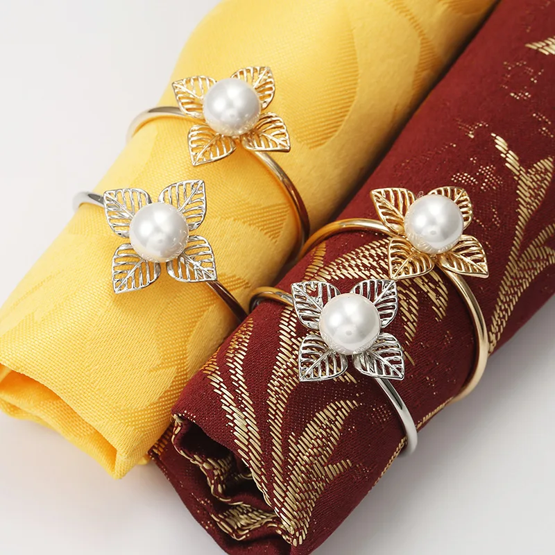 4/PCS European Openwork Petal Napkin Circle Wedding Hotel Pearl Ring Table Decoration | Дом и сад