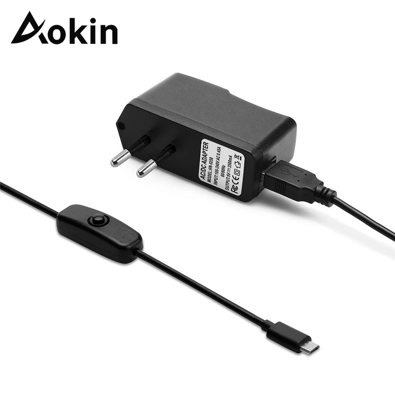 Aokin 5V 2.5A For Raspberry Pi 3 Model B+ Micro USB Charger Power Adapter Cable with On/Off Switch pi 2 | Компьютеры и офис