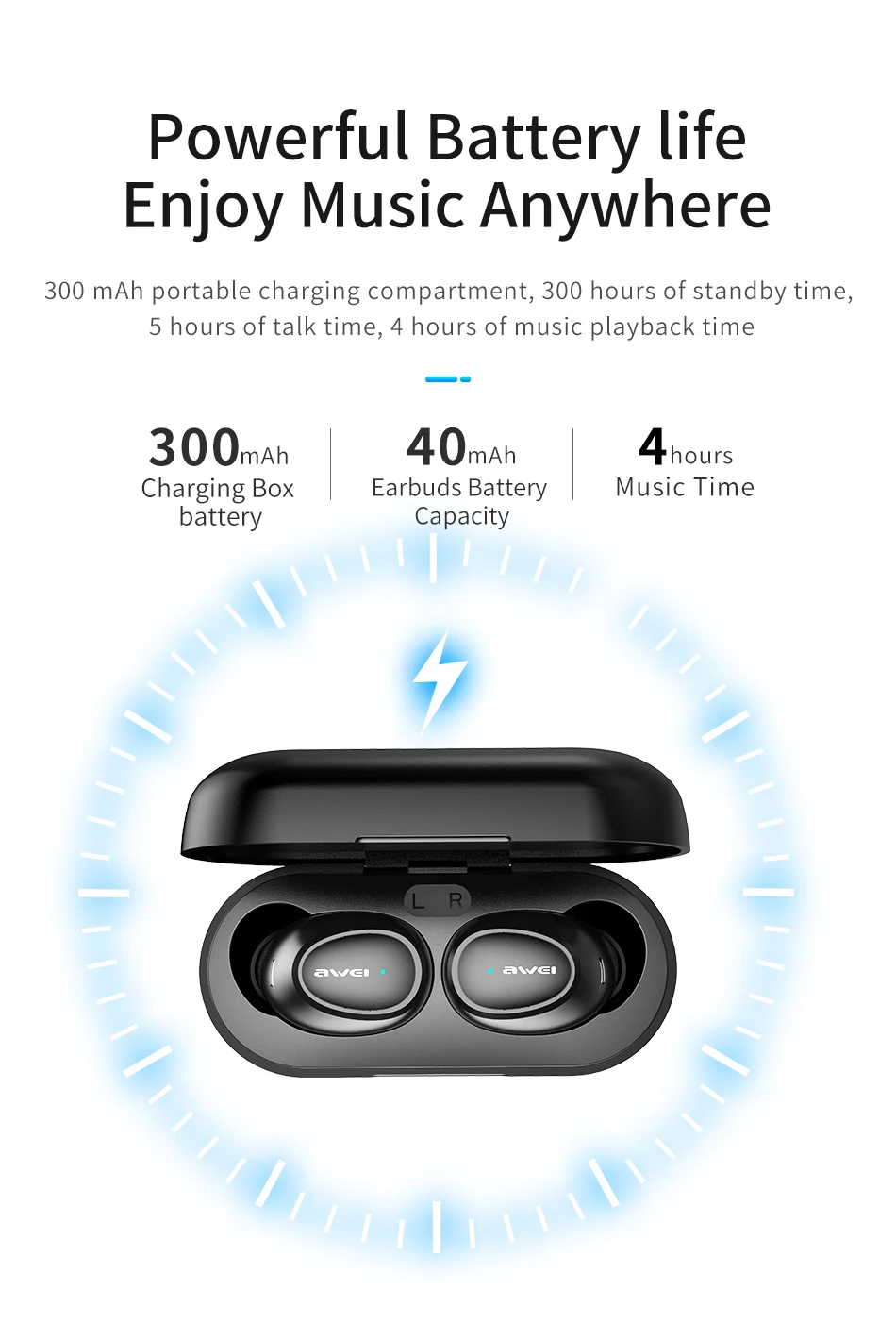 Awei T6C TWS Bluetooth наушники Беспроводная зарядка мини-вкладыши 6D HiFI бас стерео звук истинные беспроводные наушники для игрового телефона