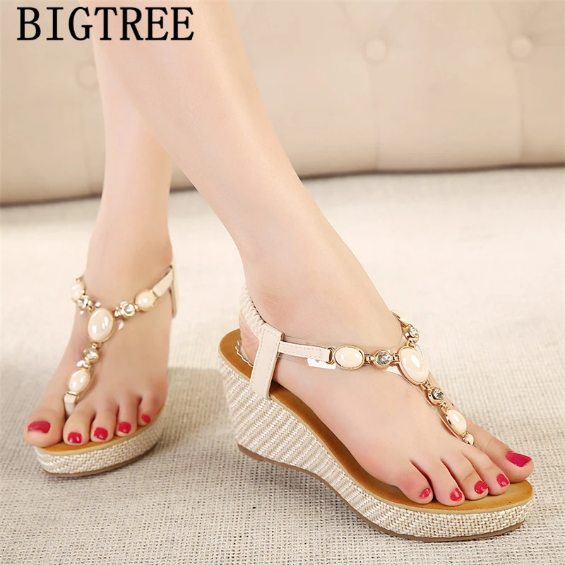 Босоножки стразы женские прозрачные богемные сандалии на танкетке