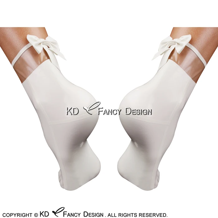 white w transparent Белые с прозрачными сексуальные короткие латексные носки с бантами латексные носки WZ-0024 - Цвет: white w transparent