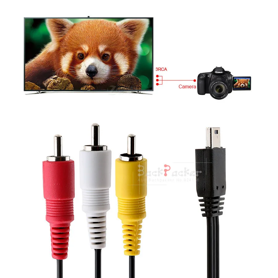 3 RCA AV кабеля аудио и видеокабель для цифровой камеры Canon 5D Mark II III 1D X IV 6D 7D 60D Mini USB|3 rca
