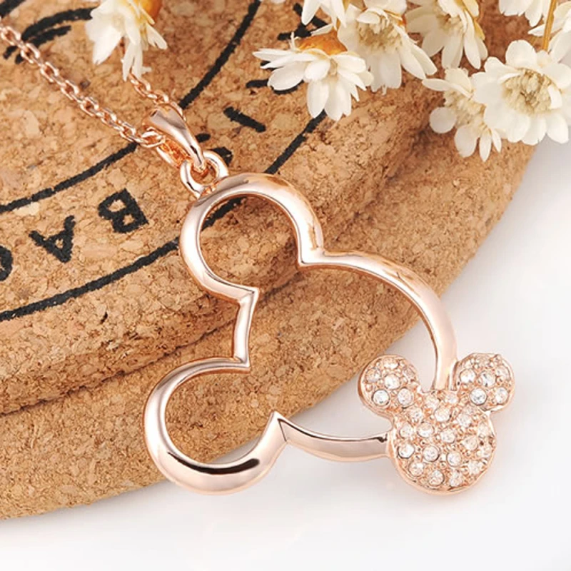 

Garilina Light luxury jewelry pendants White cubic zirconia rose gold luxury Mickey necklace for women P2139