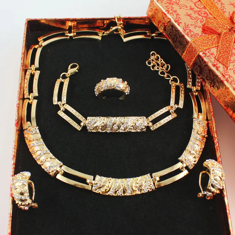 Jewelry Set Boxes Африканские бусы Ювелирные наборы Очаровательный Дубай Золотой Кристалл Модная классика дизайнерский костюм комплект ювелирных изделий и коробок для ювелирных изделий - Окраска металла: Jewelry Set Boxes