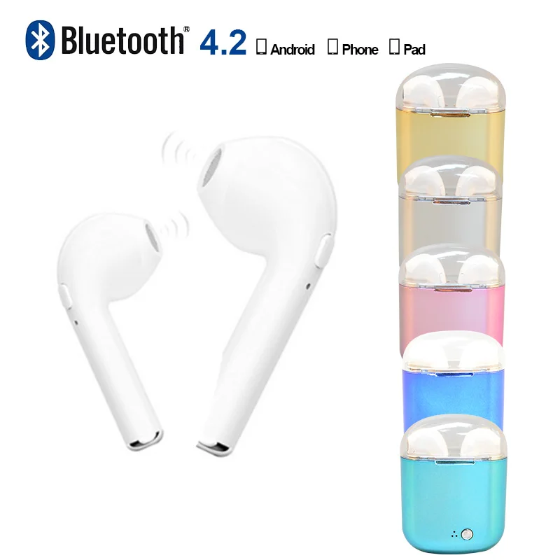 100 шт./лот i7S наушники вкладыши TWS с гарнитура Беспроводная связь Bluetooth V4.2
