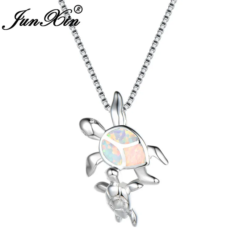 White Opal Necklace JUNXIN мамы и ребенка черепаха кулон Радуга огненный опал Ожерелья Для женщин 925 пробы серебро заполнено белый фиолетовый зеленый опал колье - Окраска металла: White Opal Necklace