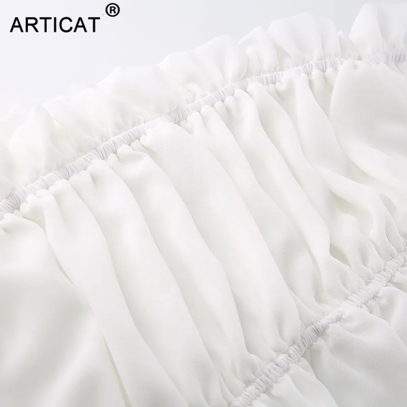 Женская пляжная шифоновая блузка Articat, блузка с открытыми плечами, укороченный топ с оборками, футболка с длинными рукавами и