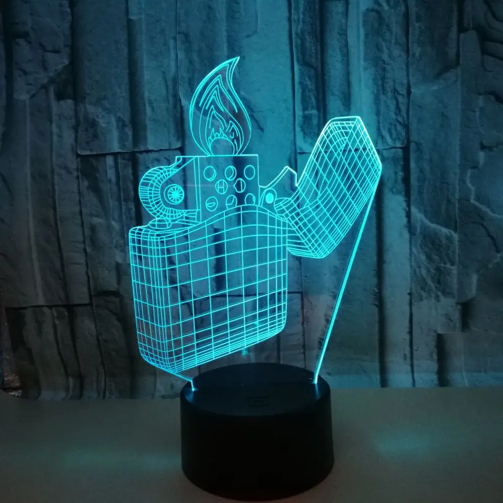 Креативная модель зажигалки 7 меняющихся цветов светодиодный 3D ночник иллюзия