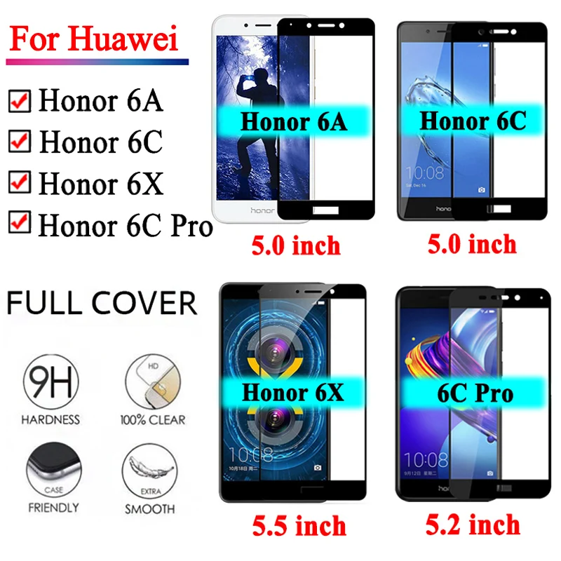 2 шт закаленное стекло для huawei honor 6c pro защитное на 6a 6x Полное покрытие экрана honer 6 a