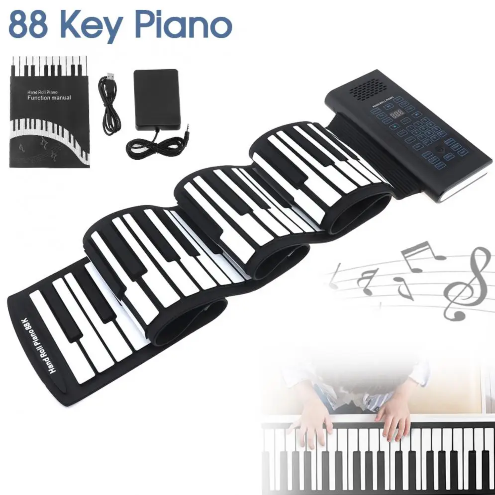 

88 Keys USB MIDI Output Roll Up Piano Rechargeable Electronic Silicone Flexible Keyboard Organ Built-in Speaker