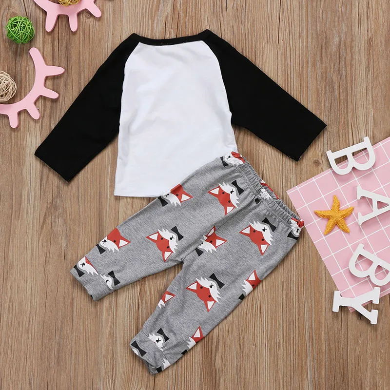 2PCS Newborn Baby Boy Girl Fox Clothes Long Sleeve Cotton T-shirt Tops+Long Pant Legging Outfit Toddler Kids Clothing Set | Детская