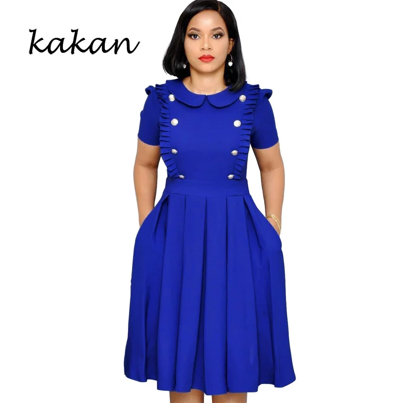 

Kakan 2019 spring new women's dress lotus leaf collar short-sleeved dress red black blue army green dress