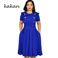 kakan 2019 spring new womens dress lotus leaf collar short sleeved dress red black blue army green dress