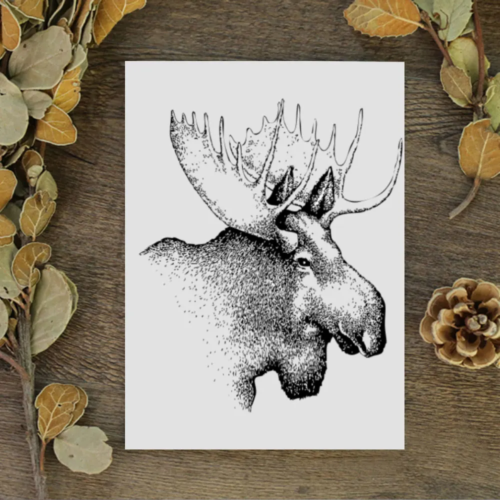 Черно белый олень художественный принт ручная работа креативный Megaloceros Детский