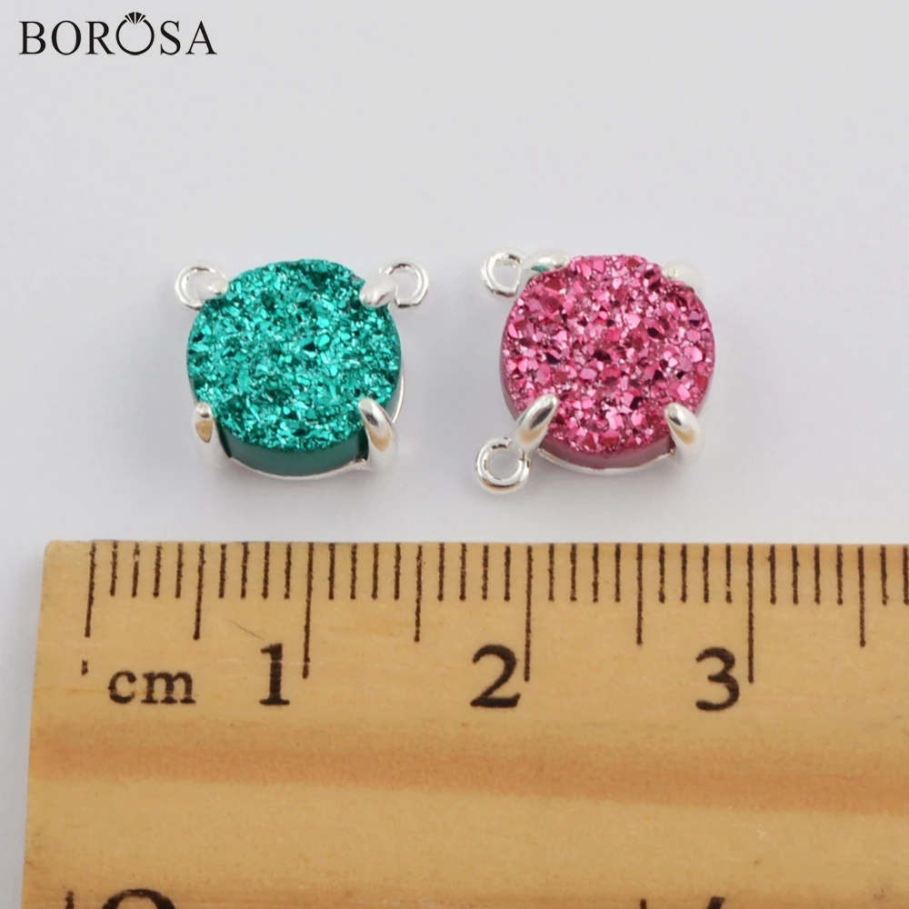 BOROSA Druzy ювелирные изделия 10 шт. Серебряный Цвет Коготь 10 мм круглые натуральные Агаты Титан Радужная Друза разъемы для ожерелья ZS0413