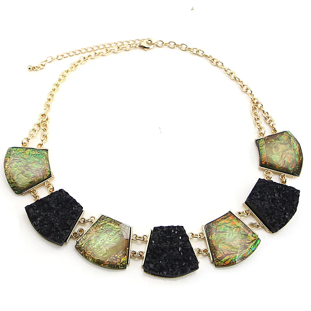 TrinketSea Multi Color Round Shining Statement Necklace For Women Short Bib Choker Geometric Cut Golden Chain Fashion Jewelry | Украшения и