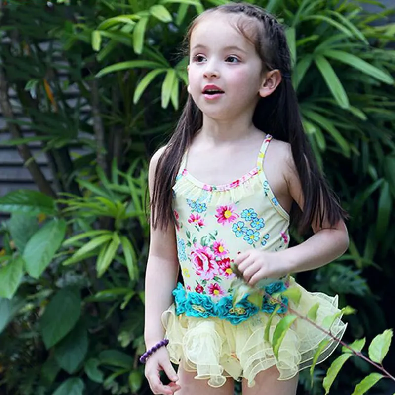 Свежие новые дети купальники девушки платье принцессы цельный гайки горячий