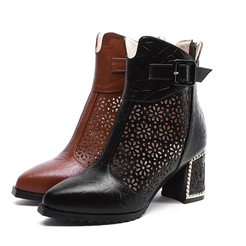 

ASUMER NEW 2018 fashion unique autumn spring boots thick heels adult ankle boots for women pointed toe zip genuine leather boots