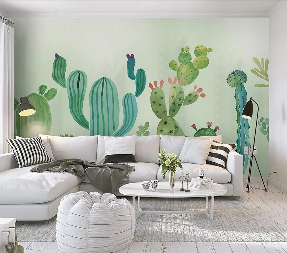 Декоративные обои ручная роспись фон кактус настенная живопись - купить по