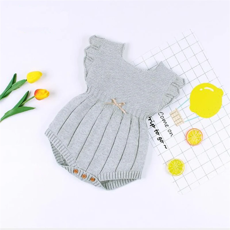 

Knitted Baby Clothes Summer Baby Jumpsuit Ruffle Sleeve 100% Cotton Toddler Newborn Baby Rompers Boy Girl Infant Baby onesie