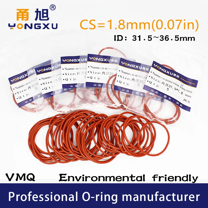 5 шт./лот красное Силиконовое кольцо VMQ уплотнительное CS1.8mm ID31.5/32 5/33 5/34 5/35 5/36 5*1 8 мм