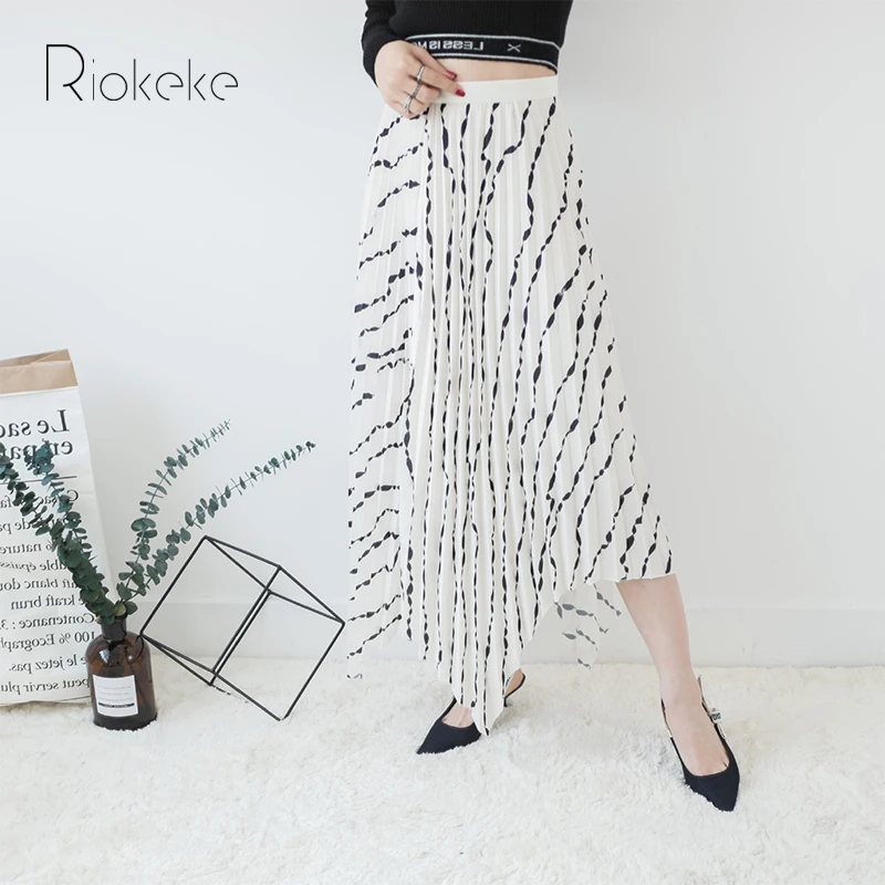 Riokeke Новый 3D печати плиссированные длинные Для женщин юбка складчатый