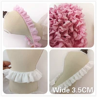 3 5cm wide luxury 3d pleated soft chiffon lace elastic fabric applique ruffle trim guipure ribbon diy dress sewing decoration