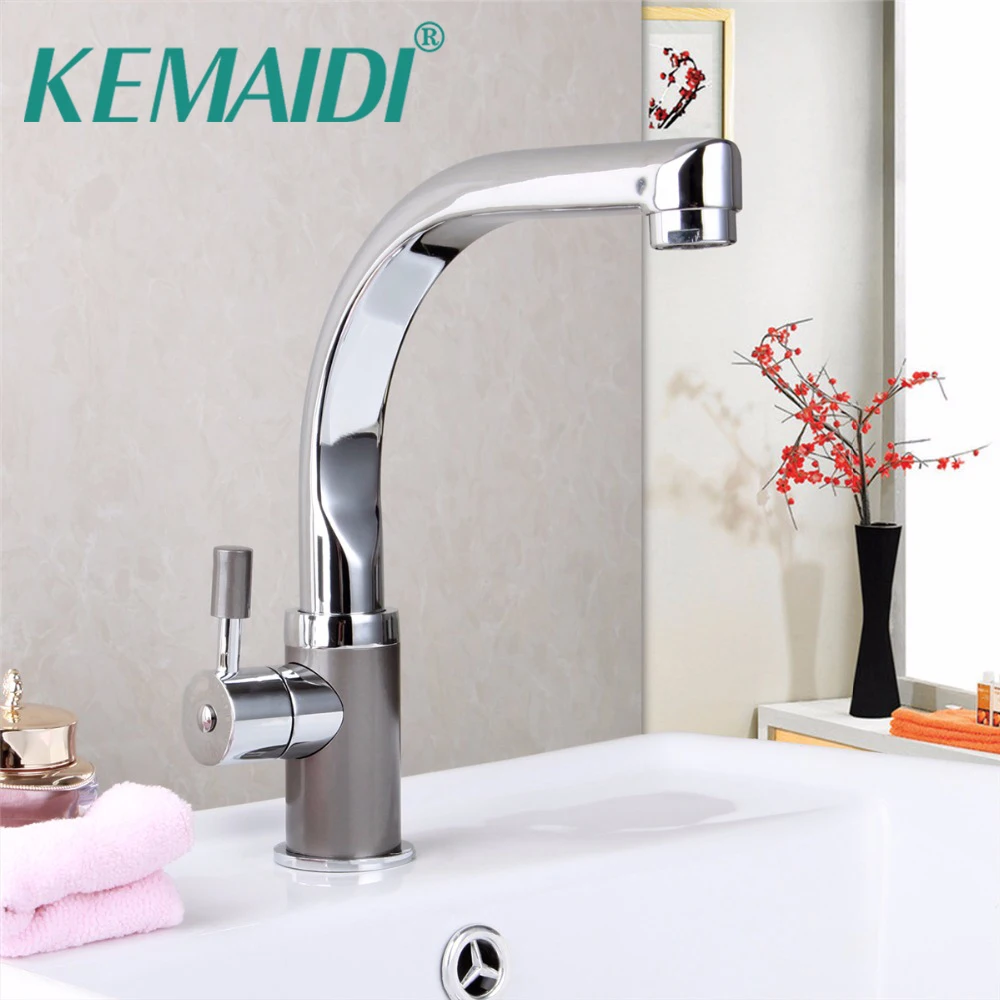 

KEMAIDI Bathroom Faucet Polished Chrome Deck Mounted Hot And Cold Water Tap Single Handle Basin Faucets Mixer Taps