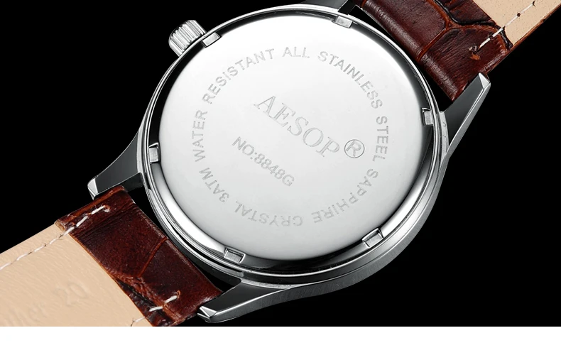 Новинка AESOP часы для мужчин сапфировое стекло кварцевые наручные часы Moon Phase Кожа Мужские часы Relogio Masculino Hodinky reloj hombr