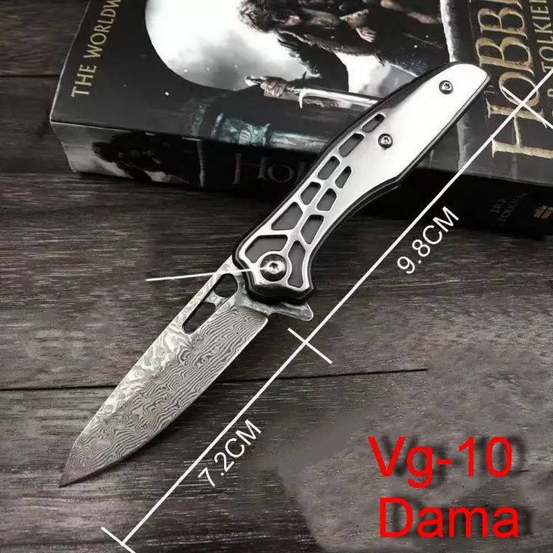 JUFULE дизайн Снежный Vg10 Дамаск/D2 складной подшипник Флиппер стальная ручка лагерь Охота инструмент EDC ужин кухонный нож - Цвет: dama