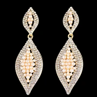 farlena elegant imitation pearl drop earrings fashion leaf shape crystal earrings for women wedding prom party accessory er053