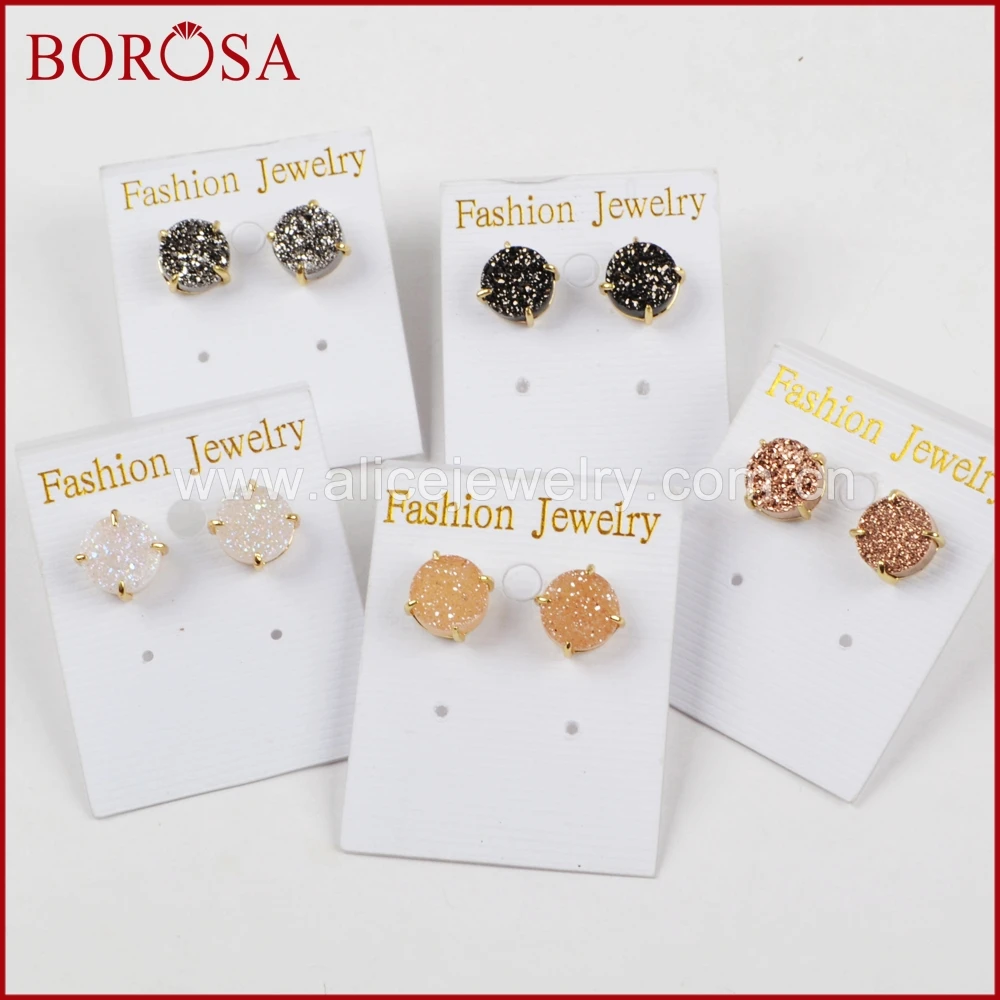 BOROSA новые элегантные золотые классические серьги-гвоздики для женщин модные