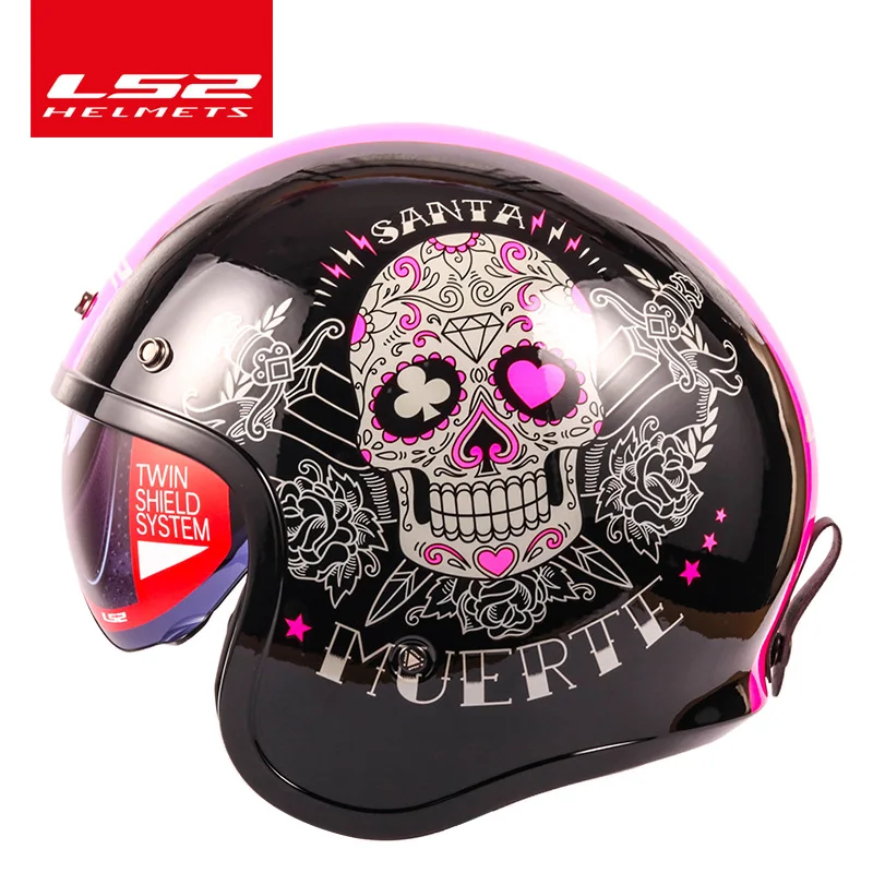 pink black Винтажный LS2 OF599 шлем мото rcycle открытый шлем Ретро 3/4 полушлем КАСКО мотоциклетный винтажный автомобильный аккумулятор - Цвет: pink black