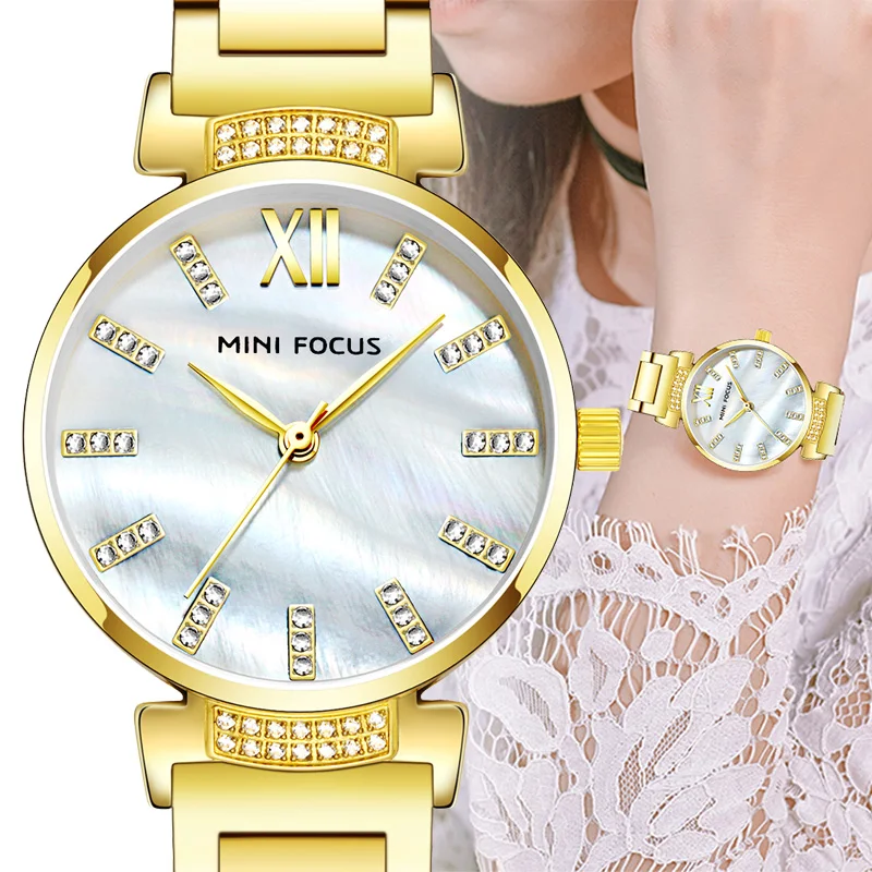 Часы наручные женские деловые золотистые классические винтажные с браслетом из