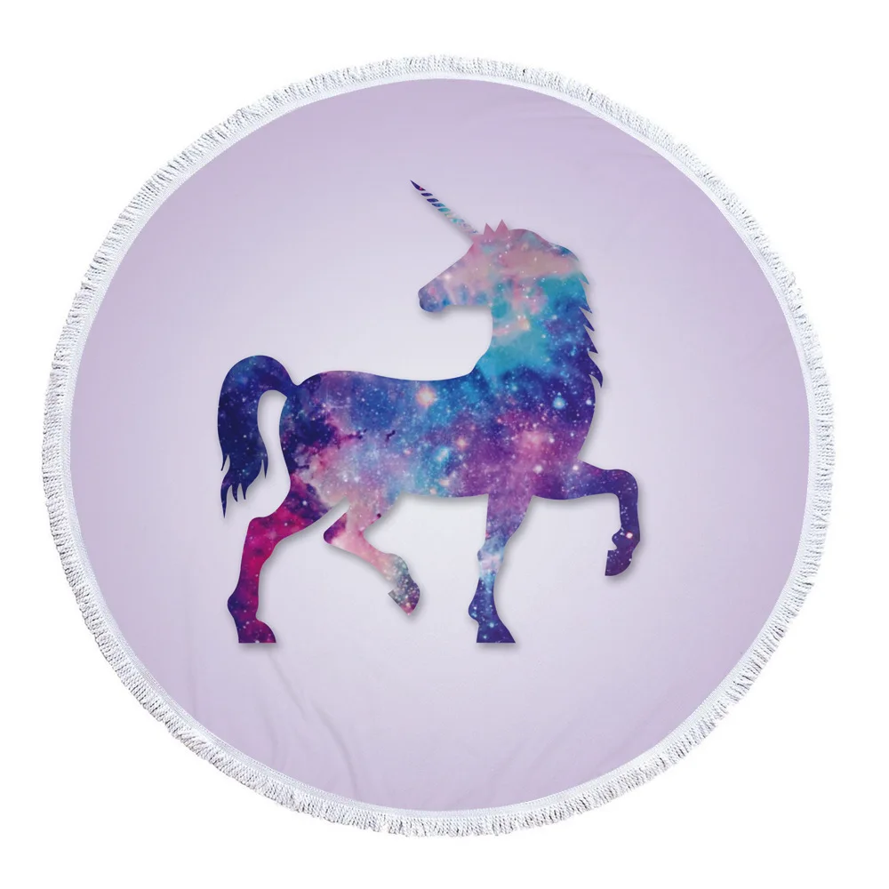 Серия Dream Unicorn, круглое пляжное полотенце розового цвета с большими кругами и кисточками, банное полотенце из микрофибры, летний Коврик для йоги, гобелен, плотная махровая ткань