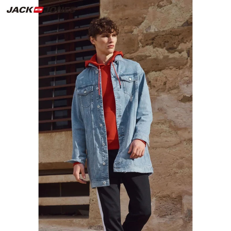 Мужской джинсовый Тренч JackJones длинный средней длины из 100% хлопка уличная одежда