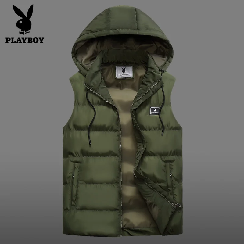 PLAYBOY, Новое поступление, брендовая мужская куртка без рукавов, зимний ультралегкий жилет на белом утином пуху, мужской тонкий жилет, мужские ветрозащитные теплые пальто - Цвет: Армейский зеленый